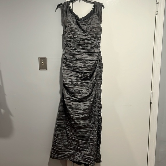 Silver off shoulder gown. Size 12. Only worn once. Used/Like New - Picture 1 of 4